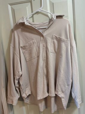 aerie Neutral Beige Oversized Button-Up Jacket | SP